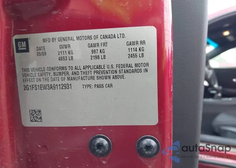 2010 Chevrolet Camaro 1Ss из США, поврежденный, VIN 2G1FS1EW3A9112931